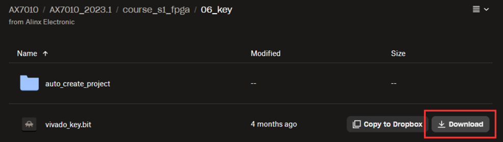 ดาวน์โหลด Bit File: vivado_key.bit