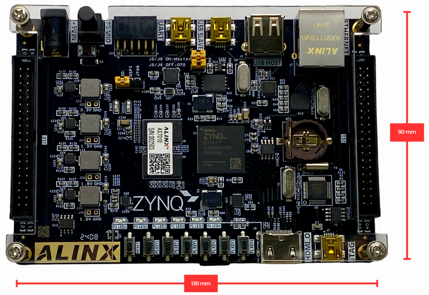 ALINX AX7010 เป็นบอร์ดที่ถูกคัดเลือกโดย Design Gateway ผู้นำด้าน FPGA ว่าเป็นบอร์ดที่มอบคุณสมบัติที่โดดเด่นในราคาที่คุ้มค่าอย่างยิ่ง รองรับทั้งผู้เริ่มต้นและผู้เชี่ยวชาญ ด้วยชิป AMD Zynq™ 7000 SoC ที่รวม ARM dual-core Cortex™-A9 และ Xilinx 7 Series FPGA ไว้ในบอร์ดเดียว พร้อมฟีเจอร์การพัฒนาซอฟต์แวร์และฮาร์ดแวร์ รวมถึงการรันระบบปฏิบัติการ Linux ได้อย่างราบรื่น มาพร้อมกับโปรเจกต์ตัวอย่างมากมายและเครื่องมือยอดนิยมจาก AMD ที่ใช้กันอย่างแพร่หลาย ช่วยให้ผู้ใช้งานทุกระดับสร้างสรรค์ผลงานได้อย่างง่ายดายและมีประสิทธิภาพในราคาที่คุ้มค่าที่สุด